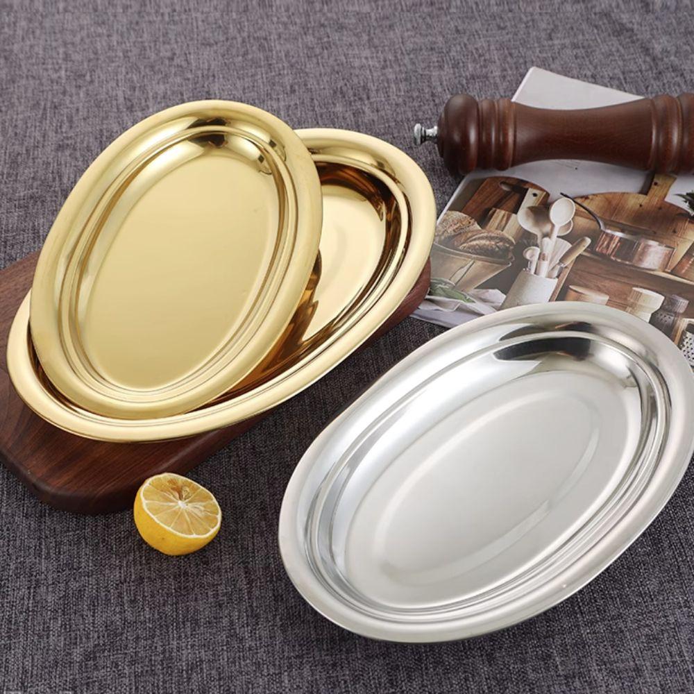 Блюдо для барбекю из золота/серебра, поднос из нержавеющей стали, эллиптическая тарелка для рыбы на пару, жареные чипсы