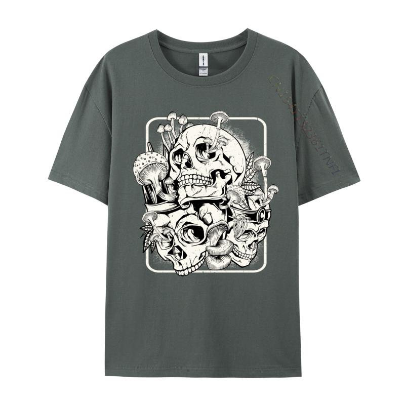 Skull Morel Mushrooms Mycologist Goth Mushroom Art T Shirts Men Normal Clothes T-Shirt Round Neck Pure Cotton