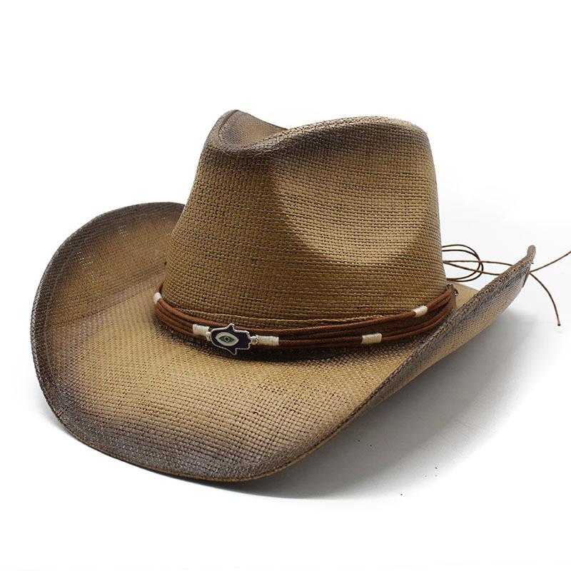Соломенная шляпа в стиле вестерн-ковбой, большая шляпа с карнизом, солнцезащитный козырек, пляжная шляпа, жесткая соломенная шляпа