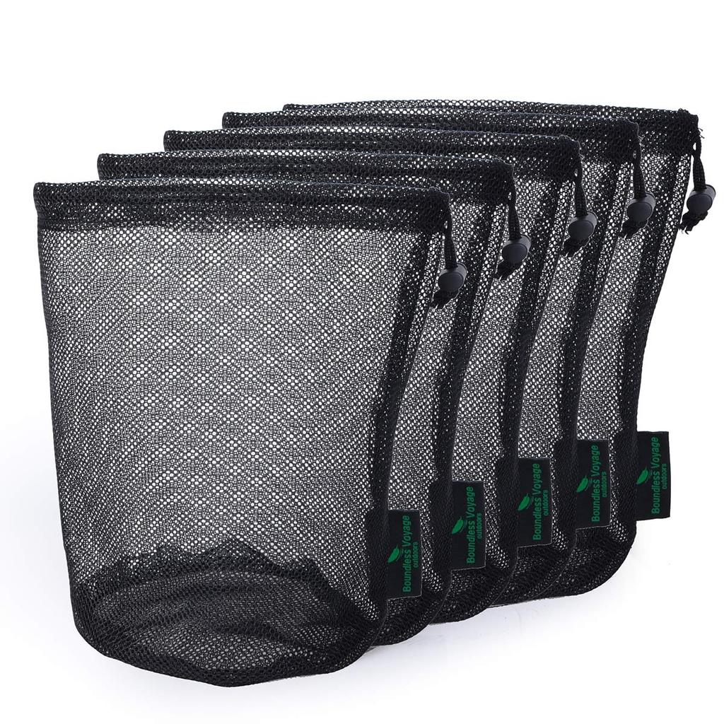 Boundless Voyage of Mesh Round String Net Nylon Storage Pouches for Outdoor and Other Small Black Large X 20 BVP03 [Set 5] Bags, Bottom, Bags, Travel,
