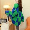 Autumn/winter Women's Square Contrasting Medium Long Pullover Sweater with Thickened Plush
