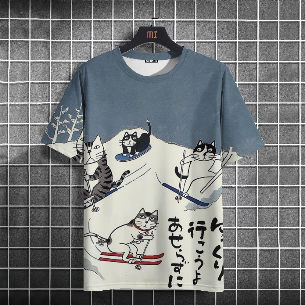 Забавная мужская футболка с рисунком кота и животным, футболки с принтом, повседневные футболки с короткими рукавами, мужская одежда больших размеров, топы, уличная уличная одежда