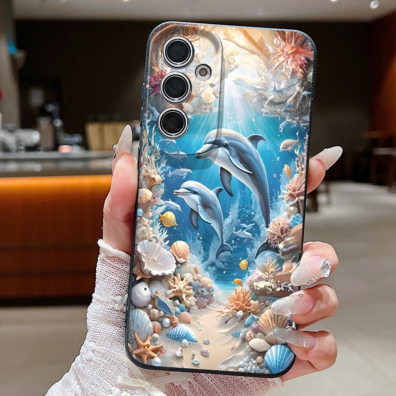Чехол 'Звездное Море Дельфин Приключение' Для Samsung S26 S25 S24 Ultra S23 S22 S21 FE A15 A16 A17 A35 A36 A37 A54 A55 A56 A57 5G Кожаная Текстура Обложка