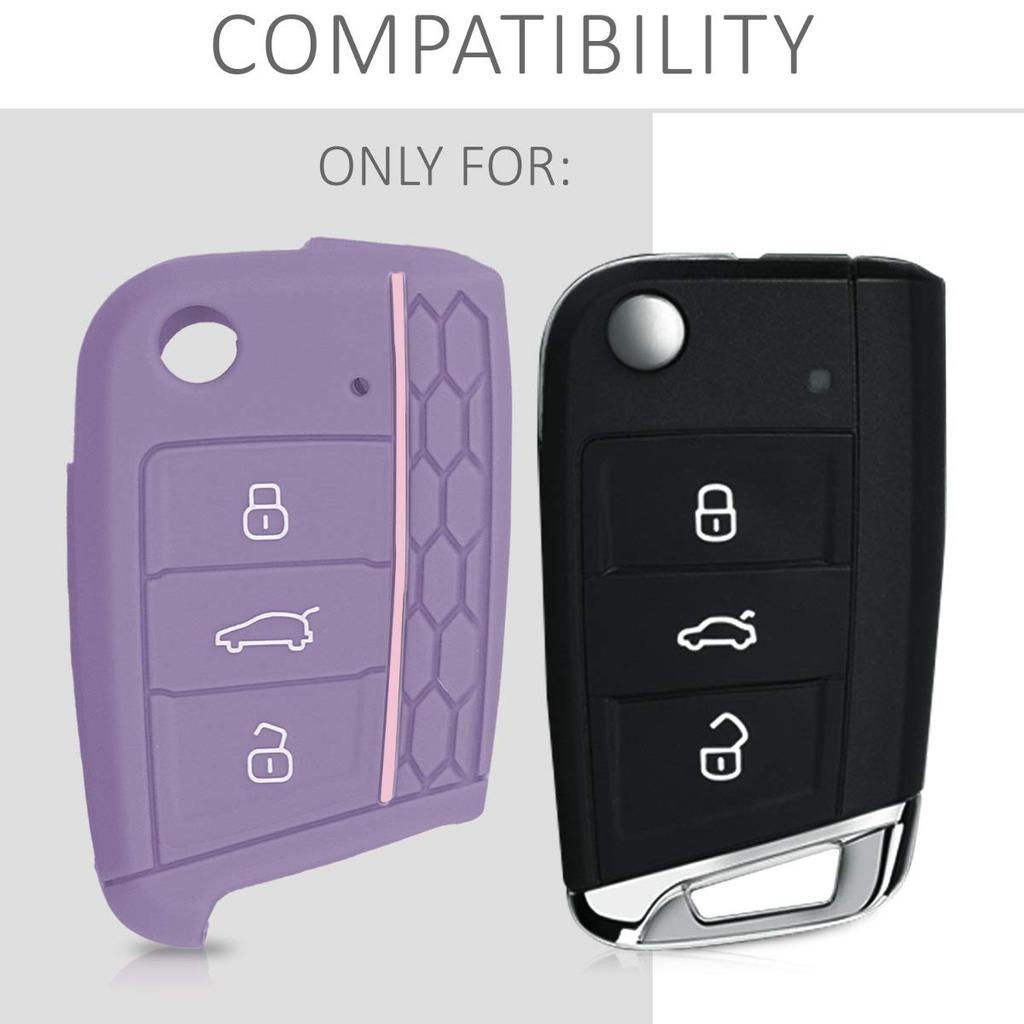 kwmobile Чехол для ключа совместим с: Чехол для автомобильного ключа VW Golf 7 MK7 с тремя кнопками - защитный чехол для автомобильного ключа, силиконовый, пастельно-фиолетовый/светло-розовый