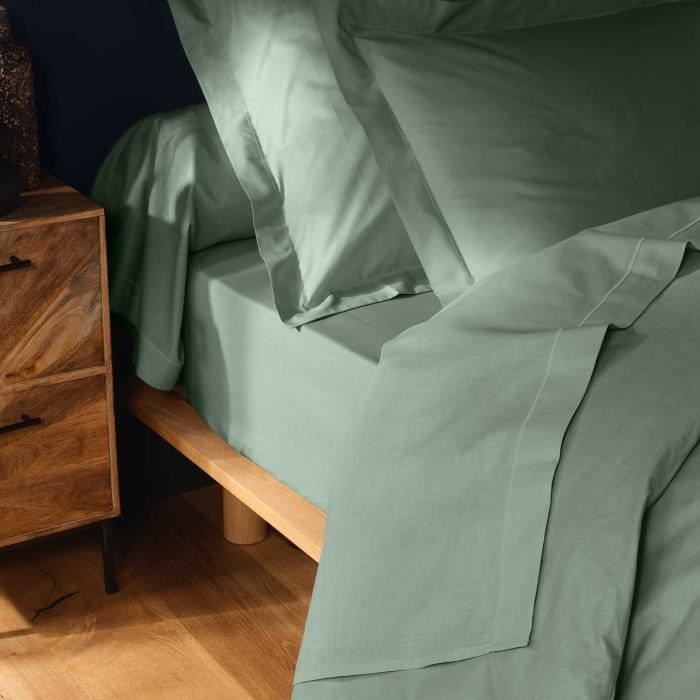 Drap plat - Emotion - 240 x 300 cm - 100% coton - OEKO-TEX® - Vert sauge