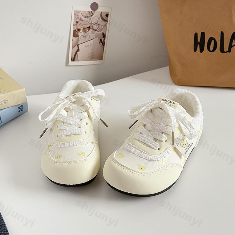 Модная осенняя женская повседневная спортивная обувь 2025, удобная нескользящая уличная вулканизированная обувь, медведь, шнуровка, модные кроссовки на плоской подошве для бега