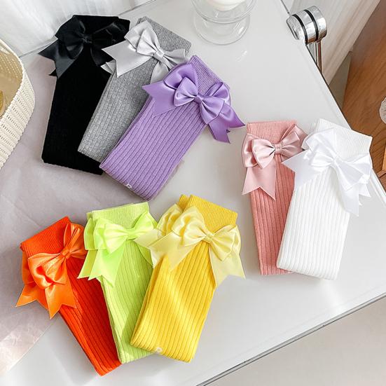 1 пара детских хлопковых гольфов с бантиками до колена, хлопковые длинные носки, очаровательные дышащие носки до середины икры для малышей 3-12 лет