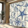 1 piece vintage nautical style blue shell and starfish shower curtain, polyester fabric, machine washable, suitable for bathroom
