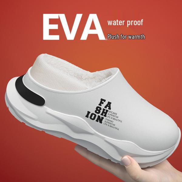 2024 Новые мужские водонепроницаемые хлопковые тапочки на каблуке — нескользящие, устойчивые к фекалиям, идеально подходят для использования в помещении и на улице осенью и зимой.