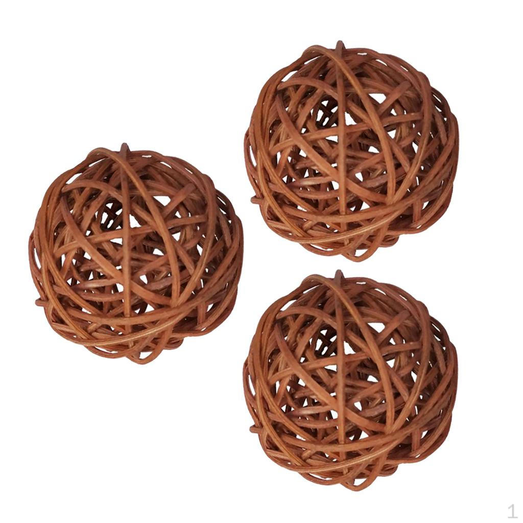 3Pieces/Set 8cm Rattan Wicker Ball Decoration Ornaments Wedding Christmas Party Table Desk Garden