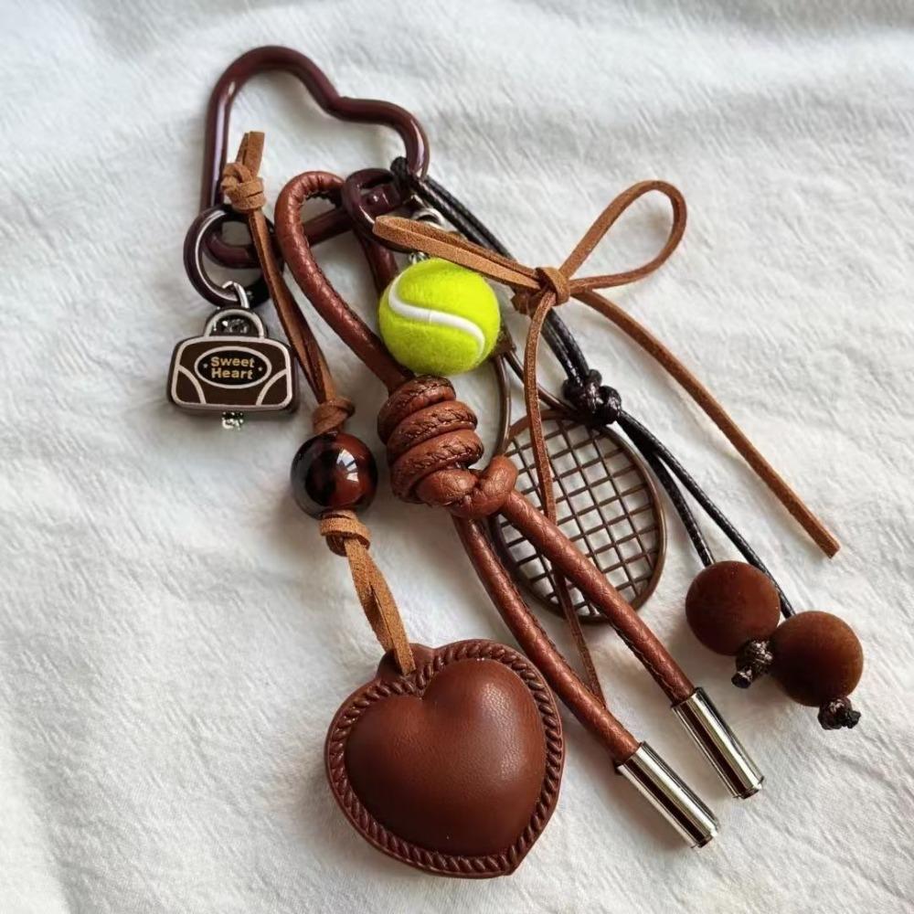 Backpack Decor Brown Bow Heart Bag Pendant Leather Korean Charm Rope Keyring Women Girl