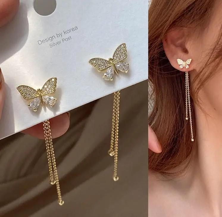 925 Silver Needle Korean Fashion Long Chain Tassel Earrings For Women Metal Earing Jewelry Trending Women's Drop Earrings