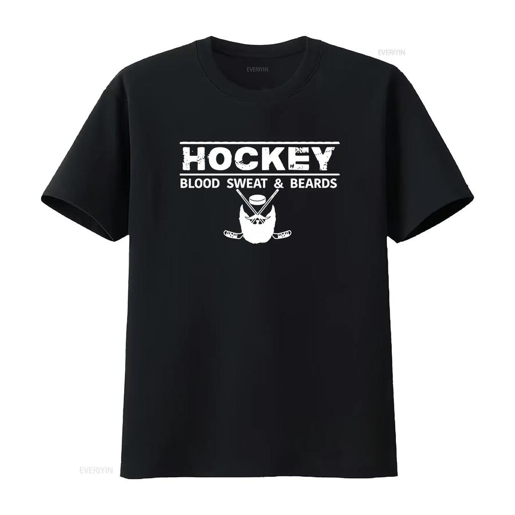 Mens Hockey Blood Sweat Beards Sports Fan Ice Goal Team Cool Design Crewneck T Shirt vintage Washed Breathable Soft Versatile