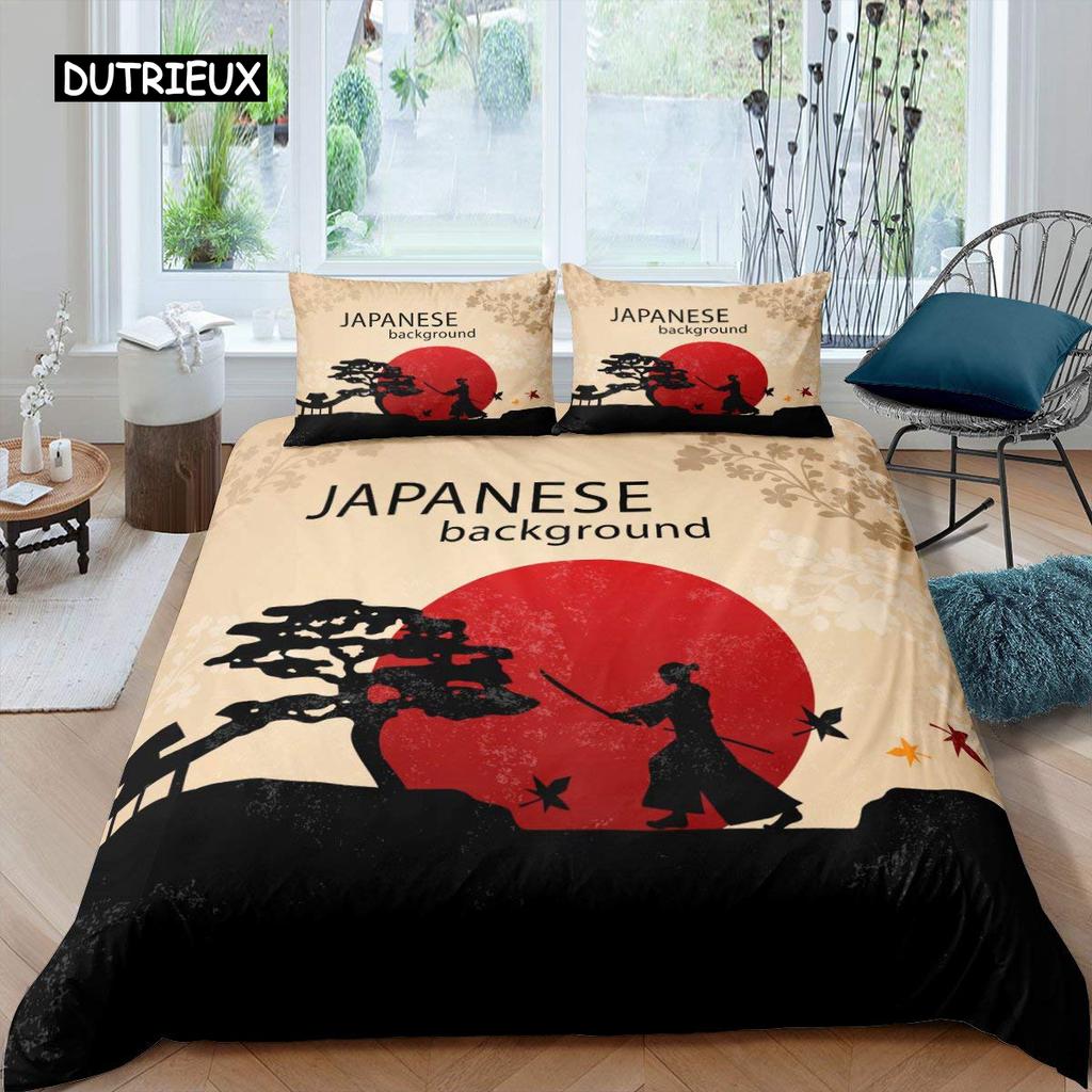 Samurai Duvet Cover Set Sunset Japanese Samurai Quilt Cover Scenery Silhouette Comforter Cover King Size 2/3pcs Twin Bedding Set