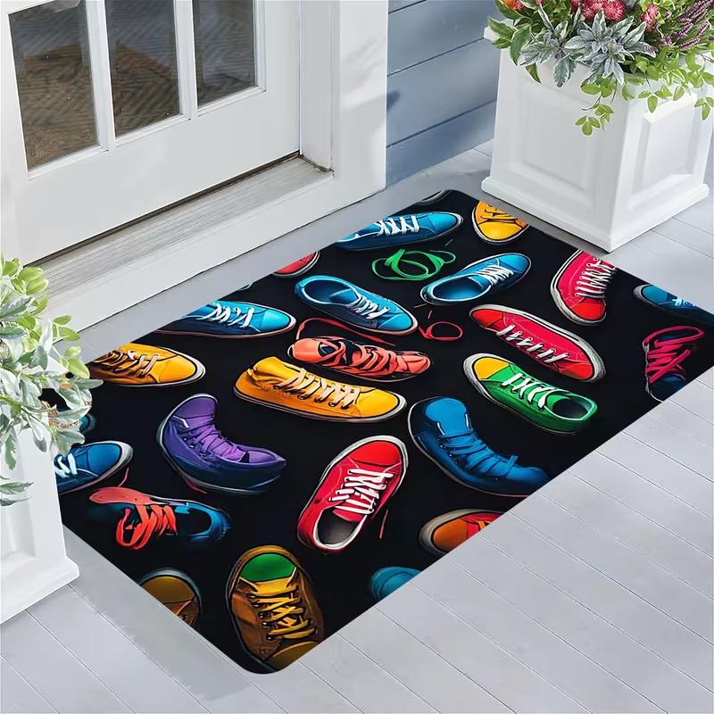 Black and Shoe Pattern Door Mat Suitable for Living Room Front Door Room Door Courtyard Door Entrance Home Decoration Carpet