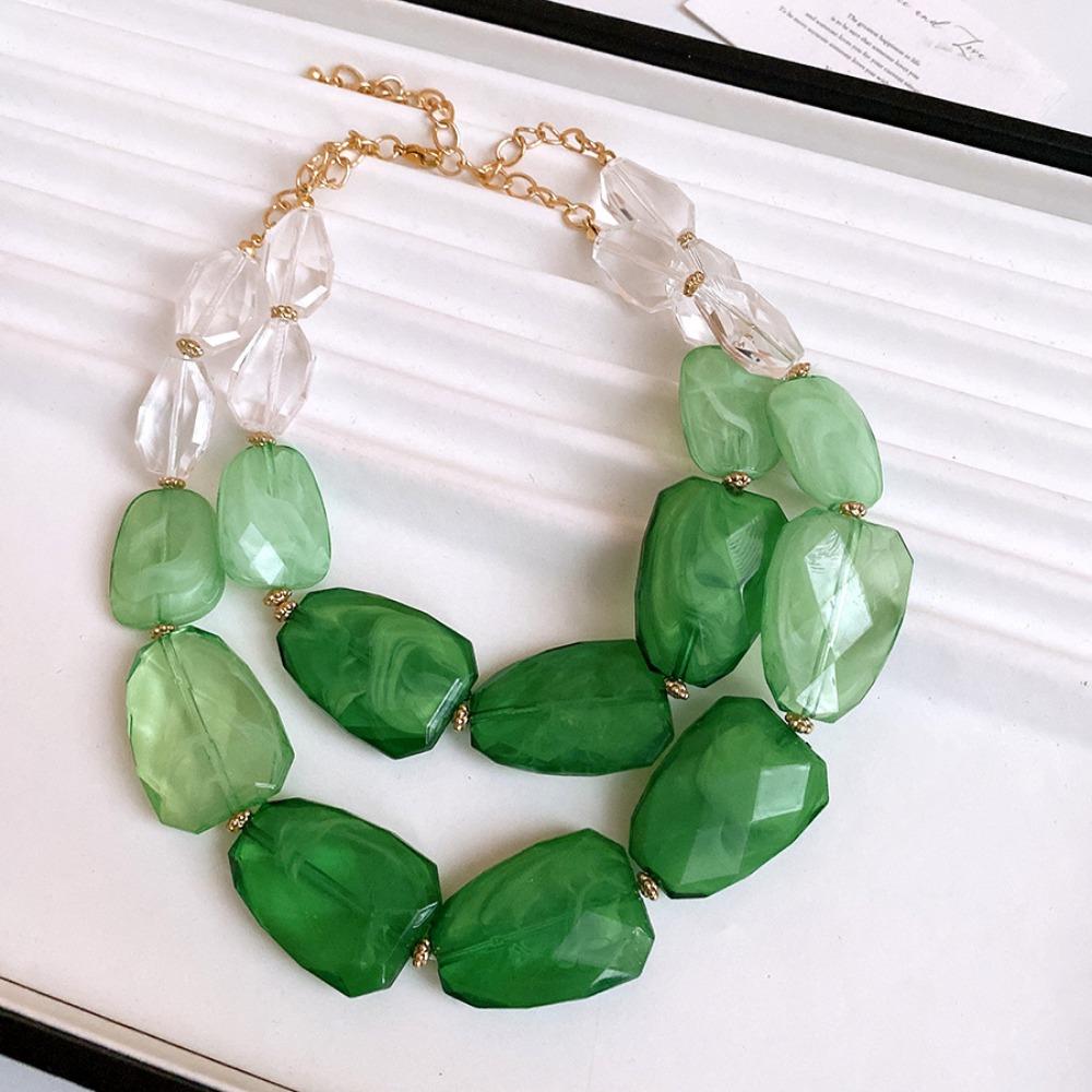 Irregular Acrylic Beaded Double-layer Necklace Exaggerated Fashion Jewelry Beaded Necklace Dopamine Color Clavicle Chain Gift