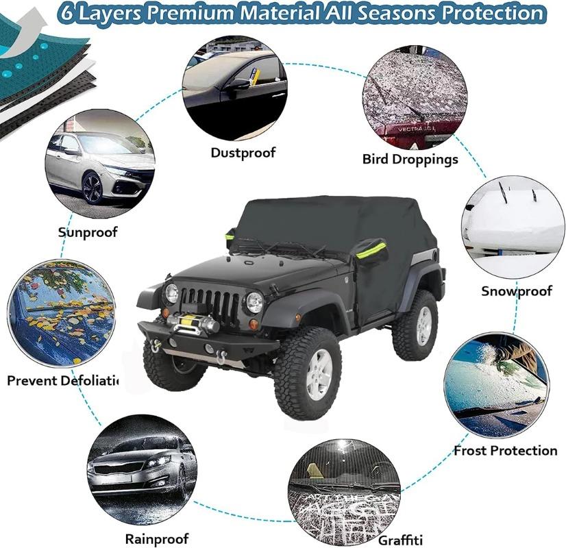 Чехол на половину автомобиля для JEEP Wrangler TJ 2 двери/4 двери водонепроницаемый солнцезащитный козырек от УФ-излучения пылезащитный чехол внешние аксессуары черный