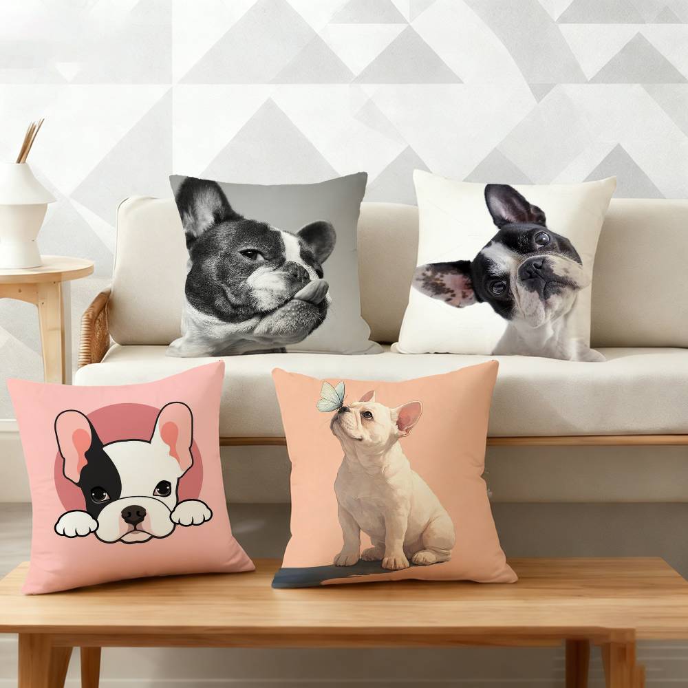 cute French Bulldog Pillow Case Pattern Printed Pillowcase For Living Room Sofa Cushion Cover