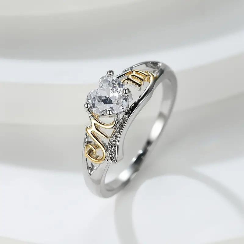 Подарок на День матери, Материнская любовь, Материнская любовь, Двухцветное кольцо с инкрустированным цирконом в форме сердца.