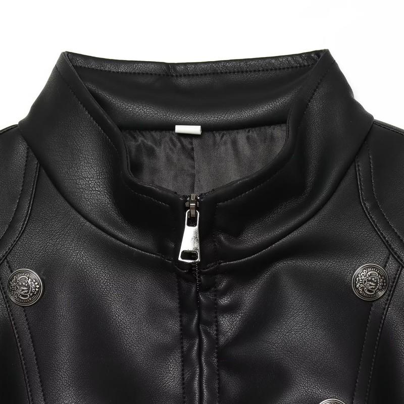 Womens Vintage Street Fashion Faux Leather Jacket Casual Outerwear XS S M L