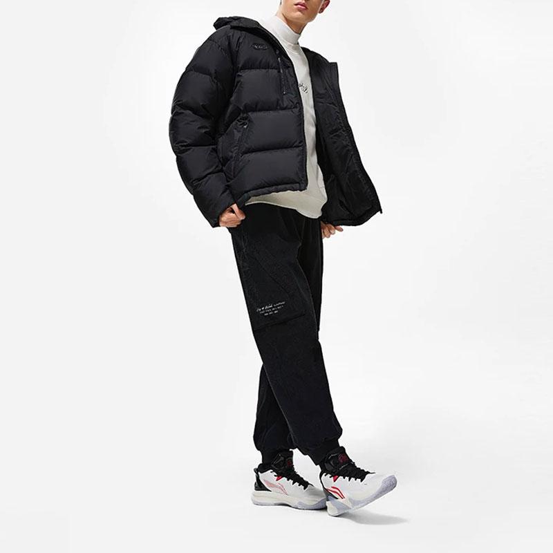 Li-Ning Wade Series однотонный водоотталкивающий свободный короткий пуховик с капюшоном мужская верхняя одежда черный AYMT155-1
