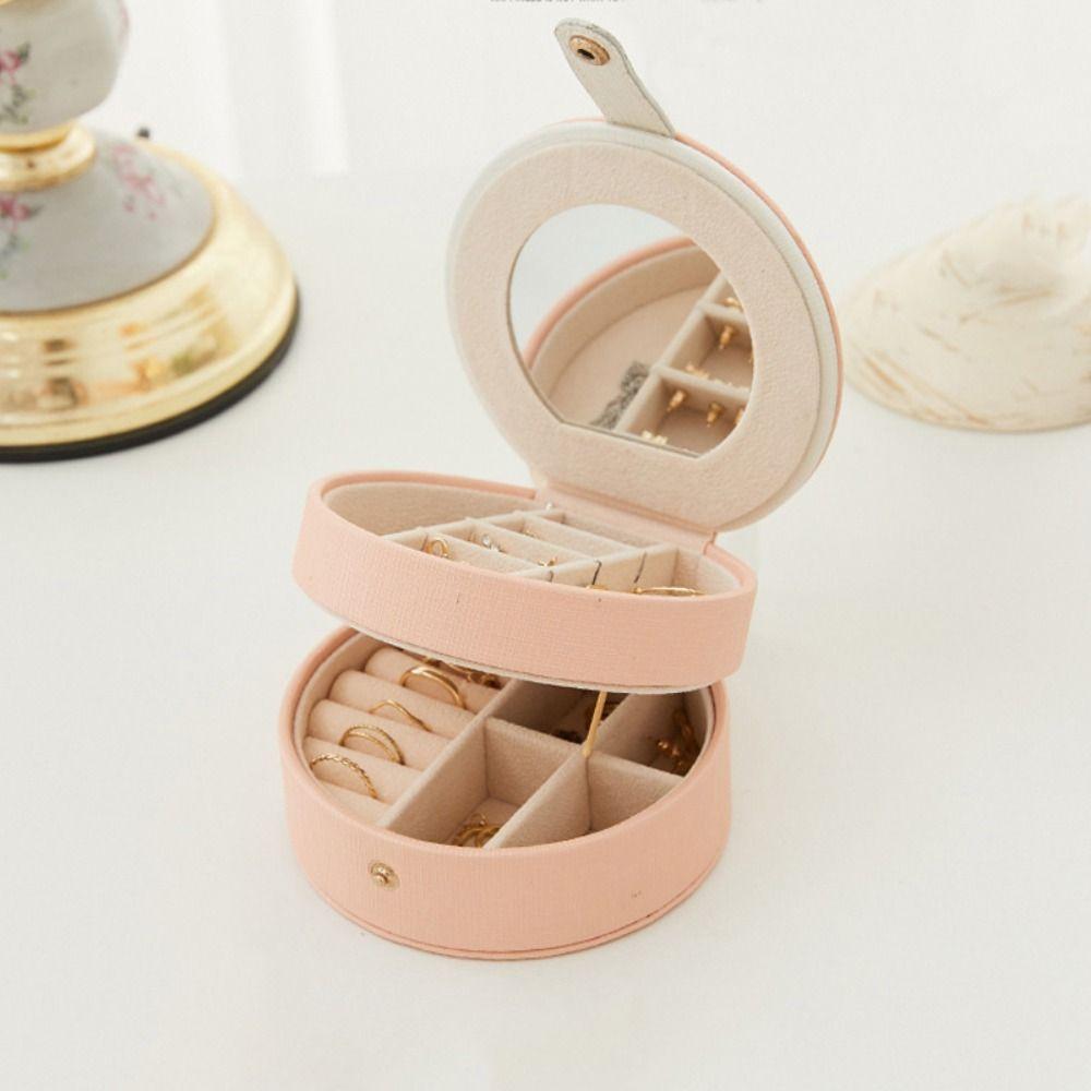 Leather Jewelry Packing Bag Mirror Mini Jewelry Display Box Simple Jewelry Holder Handbag Travel