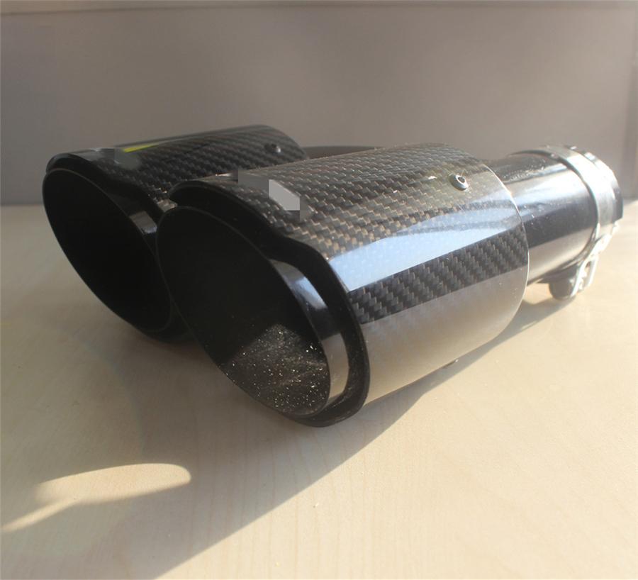 Universal Pair Left + Right Glossy 100% Real Carbon Fiber 63mm In 89mm Out Car SUV Dual Pipe Exhaust Pipe Tail Muffler Tip Full Black