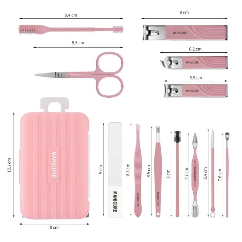 8/12pcs Nail Clipper Set Small Luggage Box Design Stainless Steel Clippers Nail File Scissors Manicure Tools for Travelling
