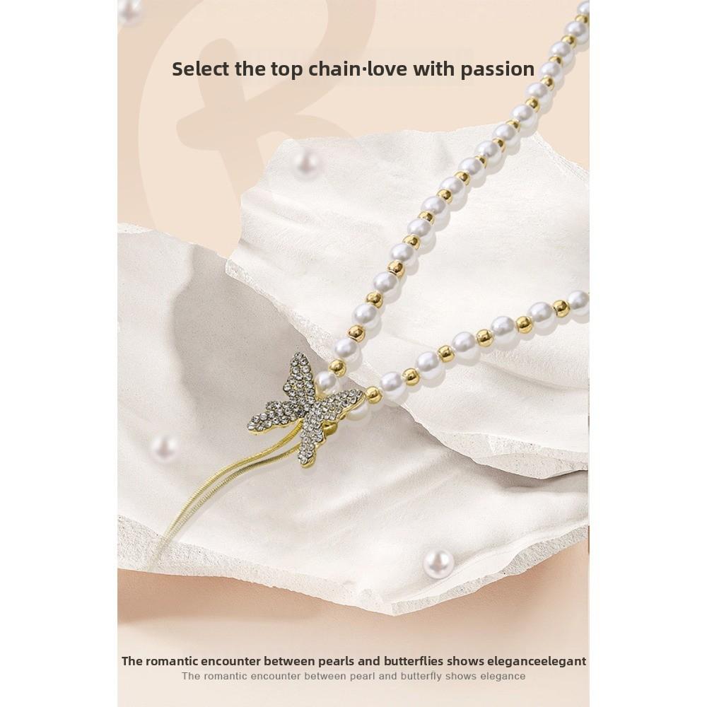 Fashion Personality Pearl Butterfly Necklace Niche Pendant Cold Wind Light Luxury Collarbone