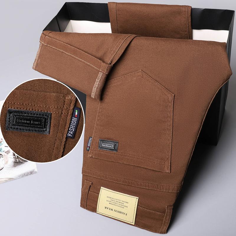 Весна/Лето Новый сезон Эластичные джинсы Мужские прямые облегающие универсальные повседневные брюки Длинные брюки