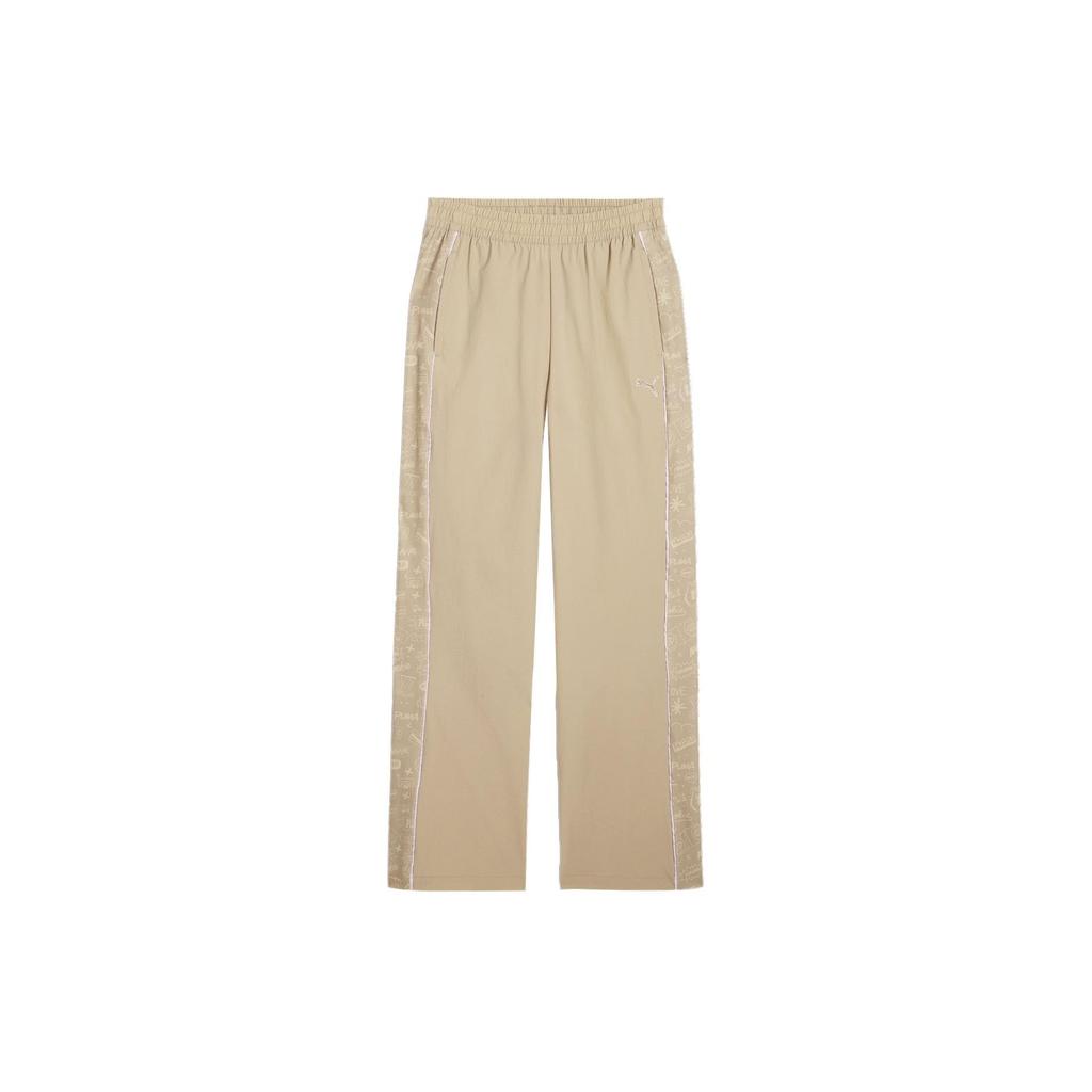 Puma X Sophia Chang Collaboration Aop Wide Leg Pants Retro Sports Color Block Design Mid Rise Casual Pants Women Pants Light-Brown 624631-83