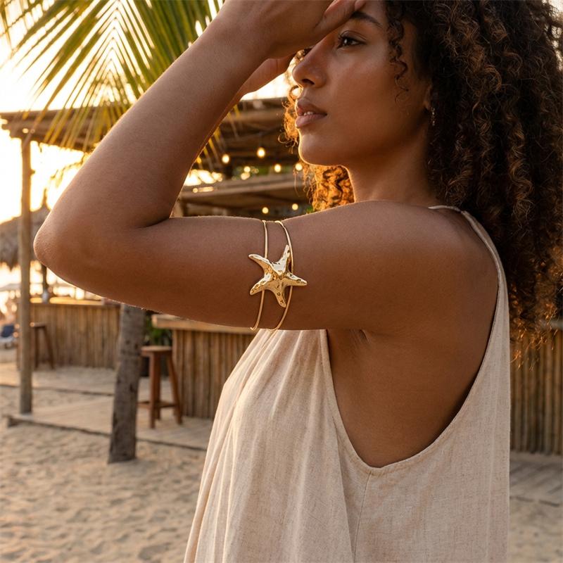 Fashion Simple Starfish Open Arm Bangle for Women Ocean Series Upper Cuff Bracelet Summer Holiday Jewelry Accessories