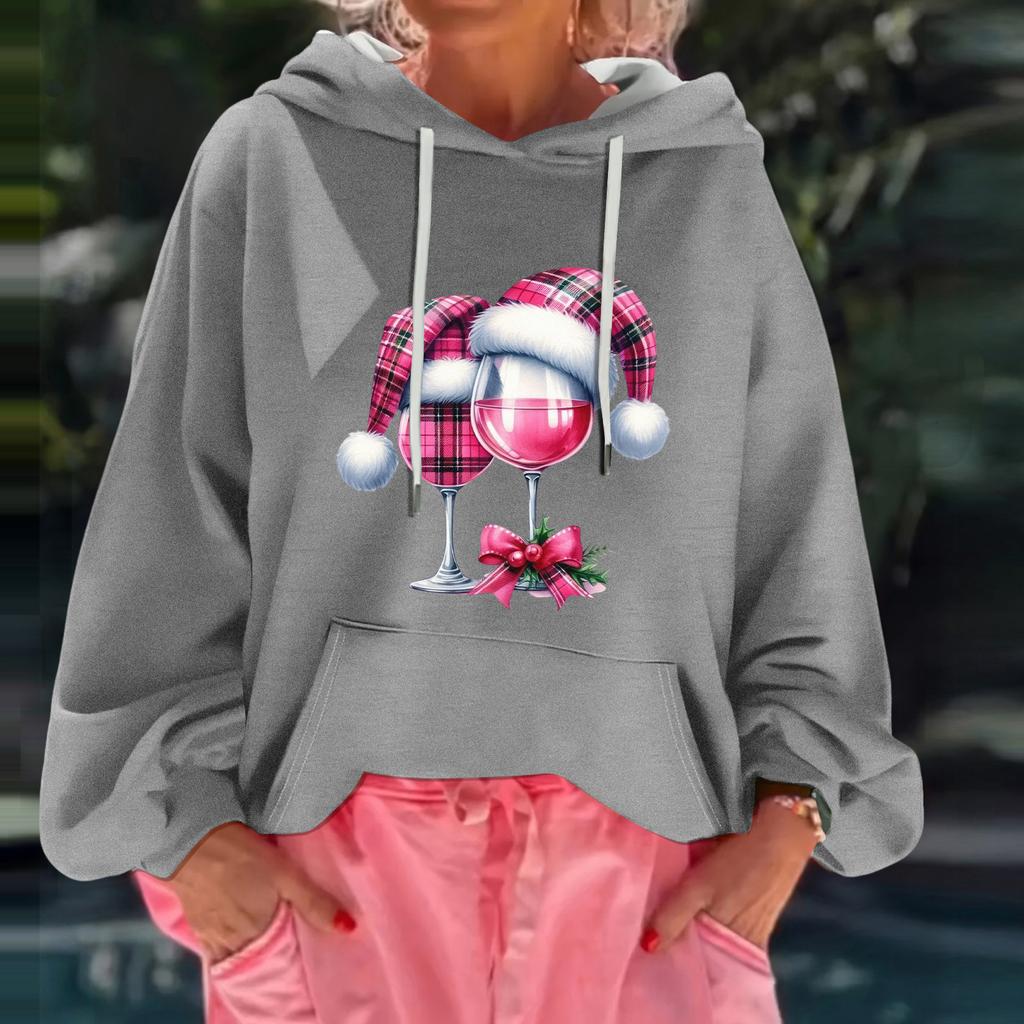 Women's Christmas Print Loose Casual Long Sleeve Hooded Sweatshirt