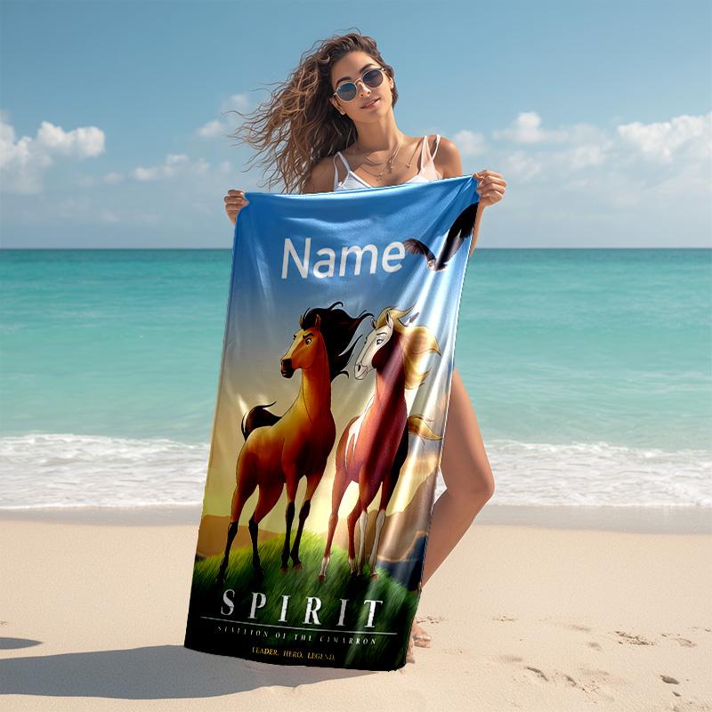 Personalized customized proof beach towel with Spirit Riding Free pattern - soft, absorbent,quick-drying,perfect swimming,camping&bathing