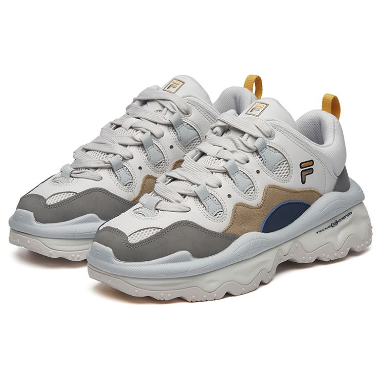 Fila Fusion QD96 Ткань Синтетическая Кожа Спортивная Мода Амортизирующие Износостойкие Низкие Папины Кроссовки Мужские кроссовки Серый Белый T12M145201FNF