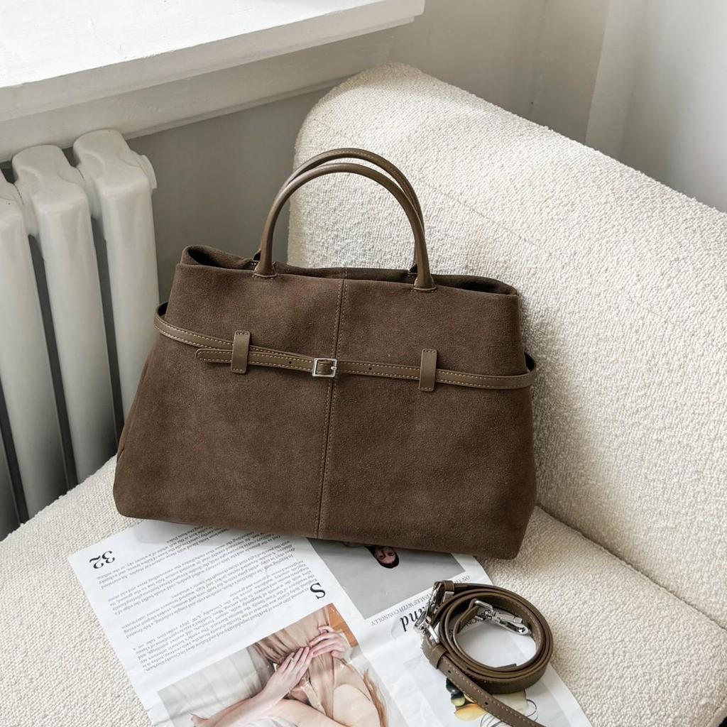 Премиальная замшевая женская сумка-тоут большой вместимости: Натуральная кожа, Ретро, Универсальная, Матовая, Ручная, Сумка через плечо и кроссбоди.