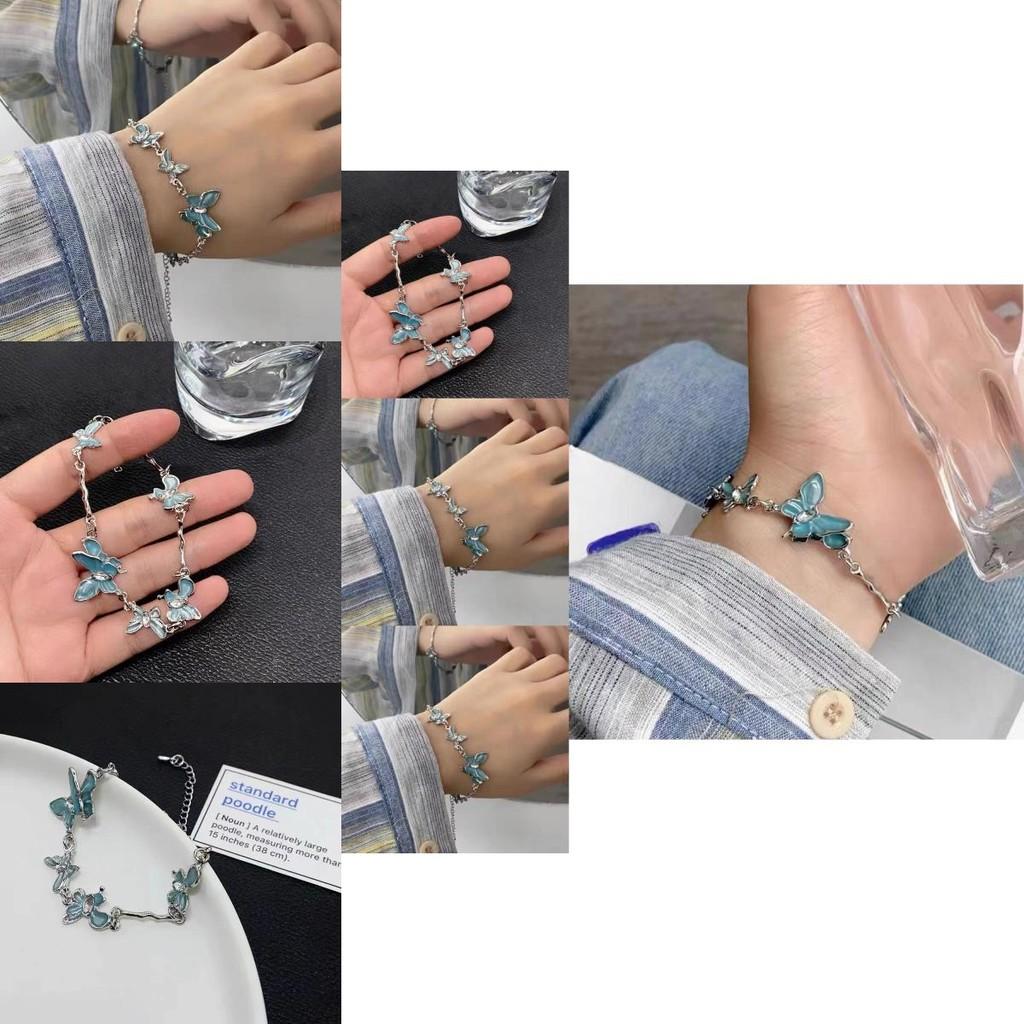 Очаровательный женский браслет с голубой бабочкой, модная бижутерия с гальваническим покрытием из сплава, летняя