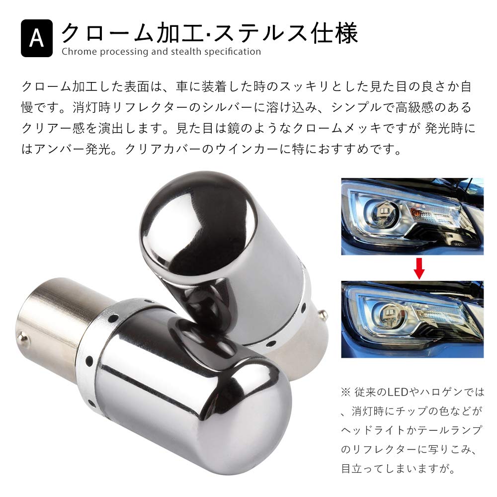 Futwod S25 LED, Одноконтактный, Поворотник, Скрытый цоколь, Защита от гипервспышек, Янтарный 1156, BAU15S, PY21W,