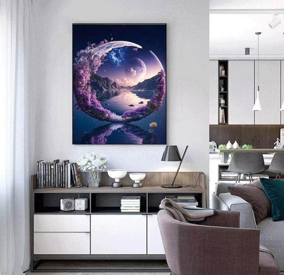 Adult DIY 5D Diamond Painting Set Diamond Art Purple Moon Diamond Painting Full Diamond Embroidery Craft Set Home Wall D