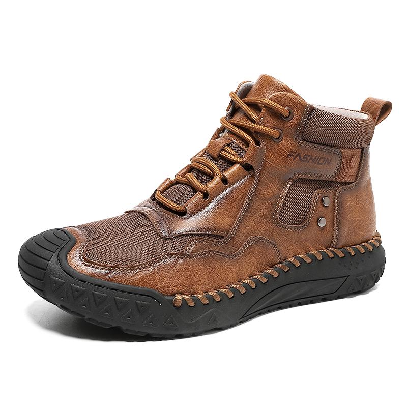 Новые туфли из натуральной кожи Мужские Большой размер 48Роскошные Толстые Ботинки Для улицы Высокие ботинки Повседневная Водонепроницаемая обувь Новая Мужская обувь на шнуровке