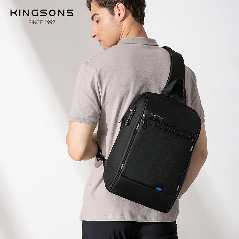 Kingsons Anti-theft Men Chest Bag 14 Inch Laptop Bag Single Shoulder Messenger Bag Waterproof Crossbody Bag With USB Charging Port&TSA Customs Lock