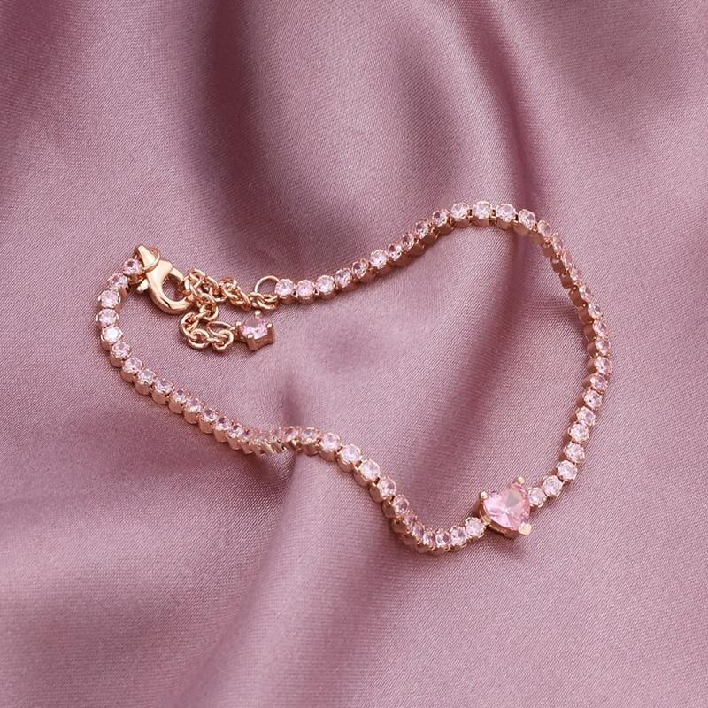 100% 925 серебряный материал зимний новый оригинальный логотип блестящий Love Heart Pav éTennis браслет женский браслет модные ювелирные изделия подарок