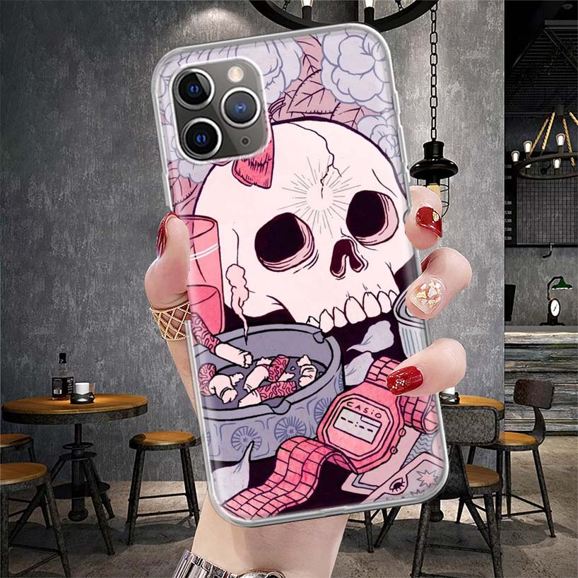 Розовый Череп Кошки Колдунья Ведьма Мягкий Чехол Для Телефона Для IPhone 11 17 Air 16E 16 Pro Max 15 + 14 Plus 13 Mini 12 Apple 7 SE 8 Fundas C