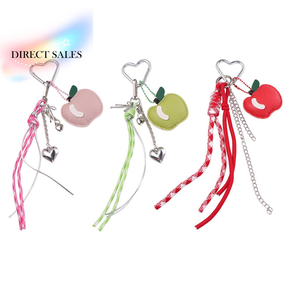 PU Leather Woven Rope Bag Hanging Heart Bag Decoration Fruit Handmade Keychain Girl Heart Anti-Lost Braided Rope Car Keyrings