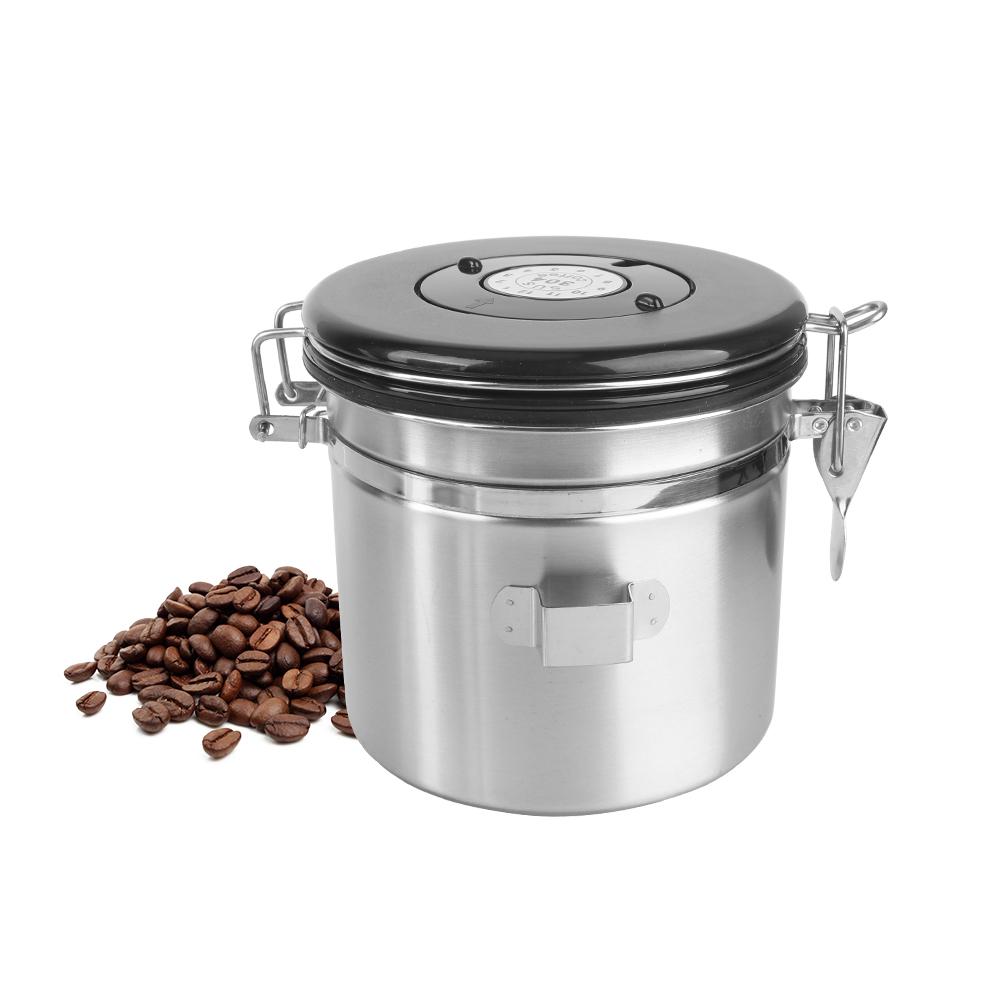 Storage Canister For Coffee Beans Airtight Lid Preserves Freshness Coffee Container with Co2 Valve Stainless Steel Coffeeware