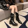 Mid-heeled Boots Retro Stacking Boots Mouth Martin Boots Women's Shoes Autumn and Winter Simple Stop Color Pointed Short Boots