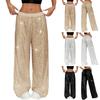 Sequin Pants Women Stretchy High Waist Wide Leg Pant Casual Loose Glitter Trousers Bling Party Clubwear