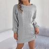 Winter Sweater Dress Knit Elastic Thick Round Neck Long Sleeves Solid Color Slim Fit Lantern Sleeves Sheath Above Knee Length Mini Dress