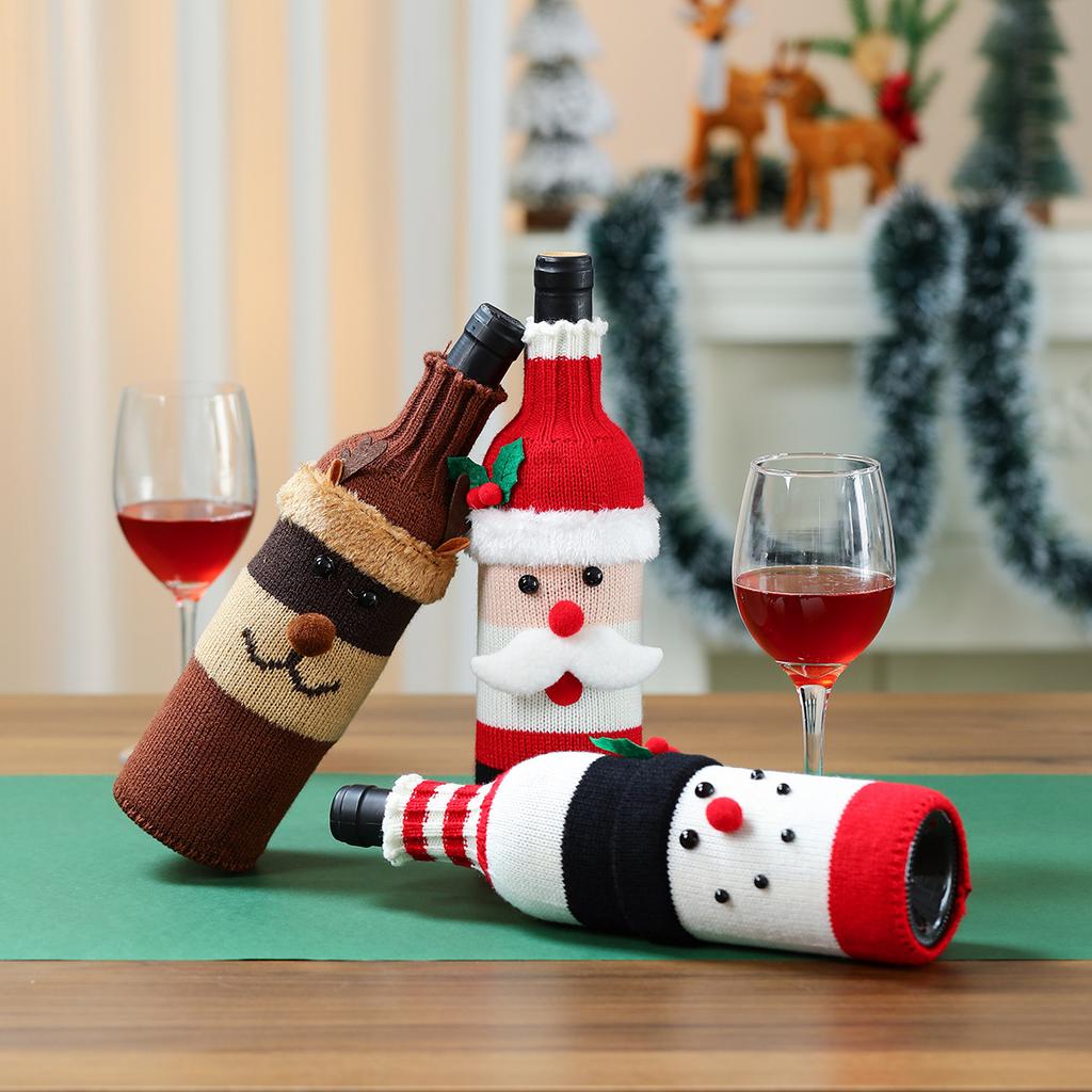 Рождественские украшения, чехлы для бутылок вина, вязаные чехлы для вина в виде старика, рождественская атмосфера ресторана, украшения, наряды