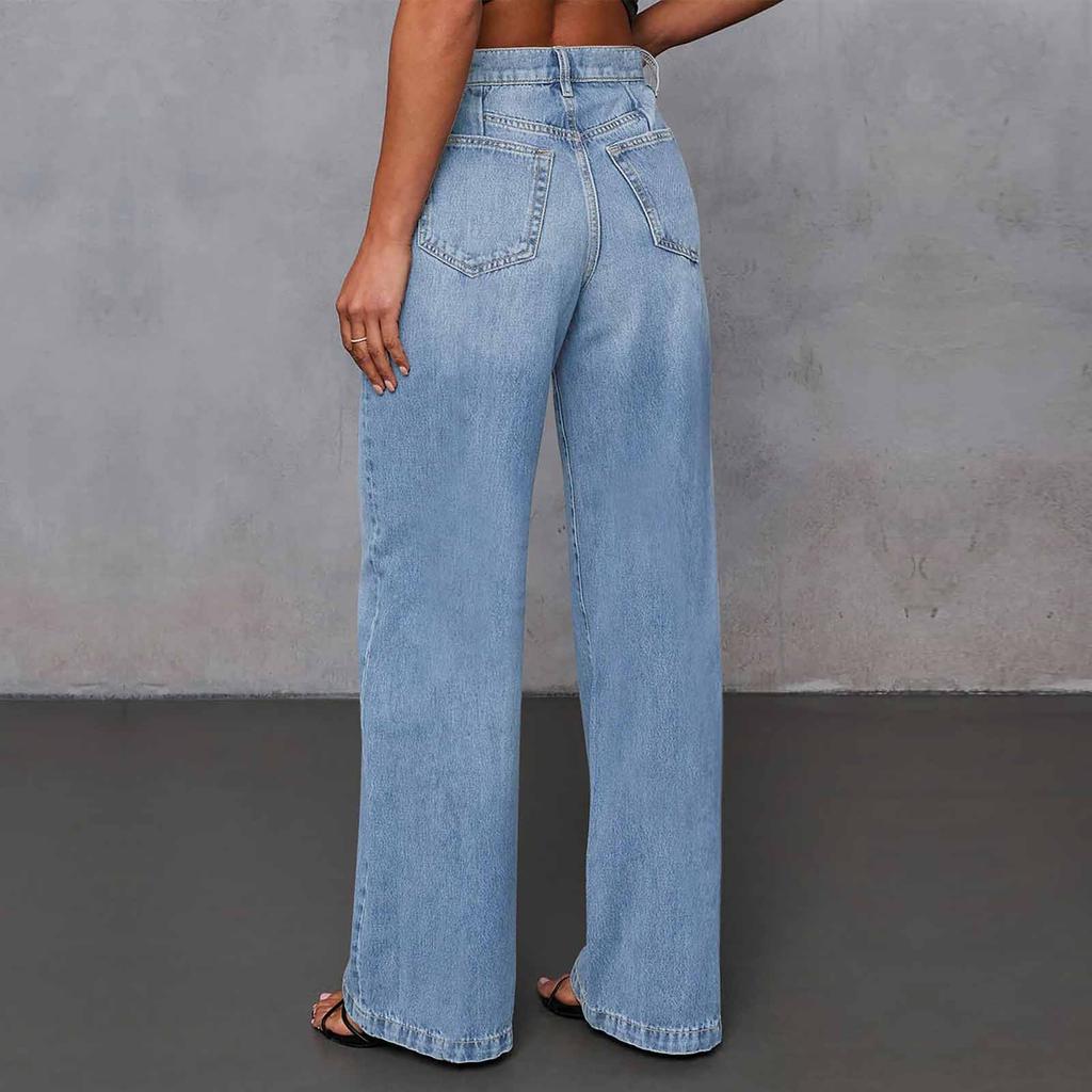 Women's Wide Leg Jeans Casual Highwaist Straight Denim Pants With Pockets